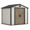 Abri de jardin en résine avec toit double pente et portes doubles 185x152x226 cm gris/marron