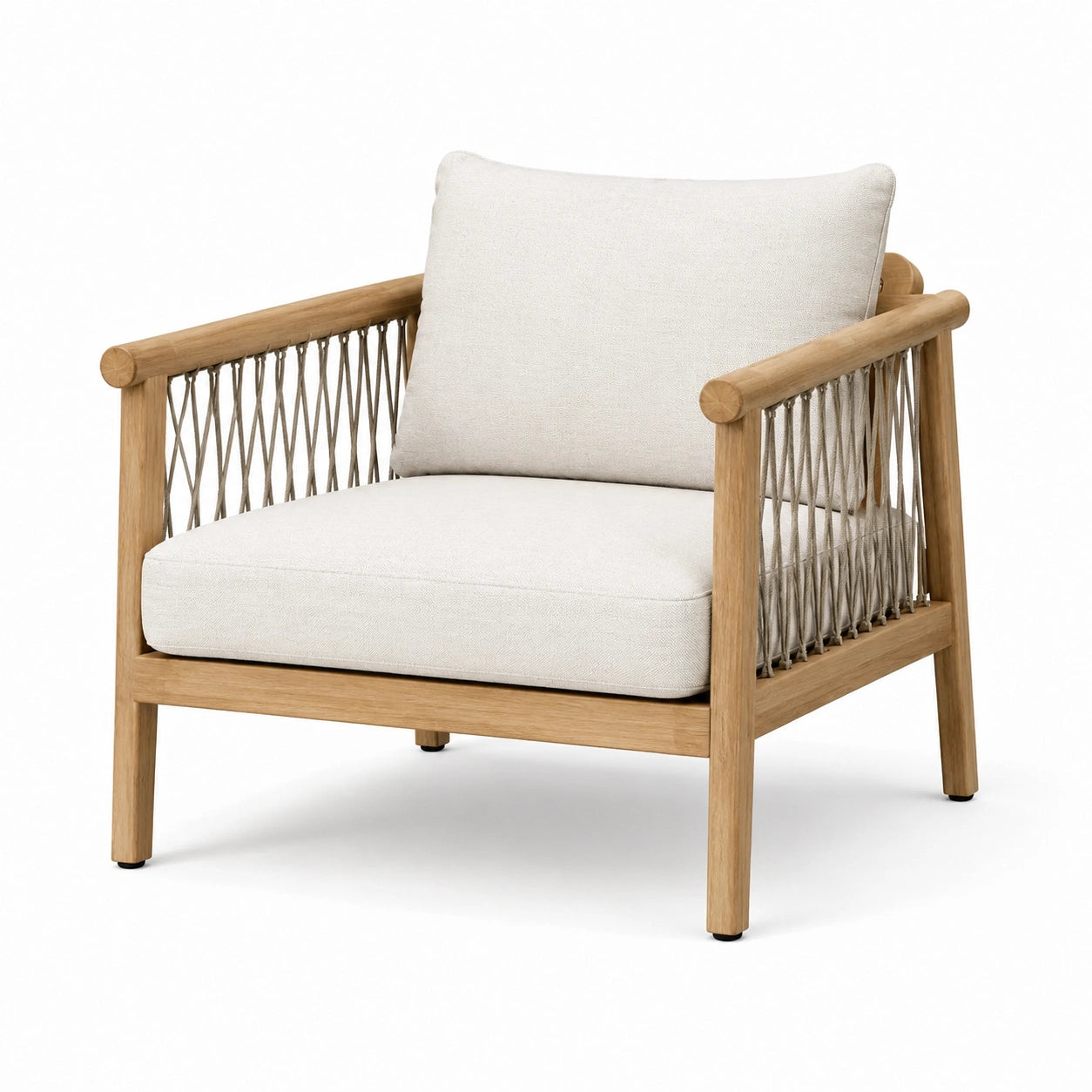 Fauteuil en bois d'acacia avec coussins en corde et polyester beige