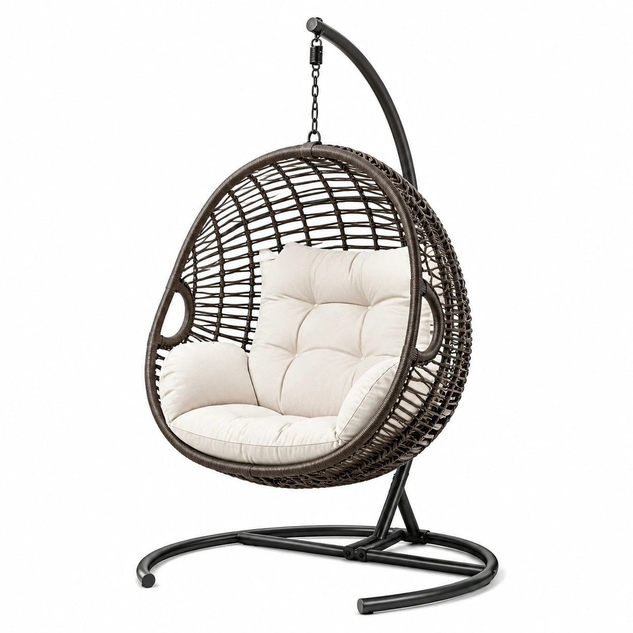 Fauteuil suspendu en osier synthétique avec coussin en polyester beige