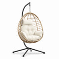 Chaise suspendue en rotin synthétique avec coussins polyester beige