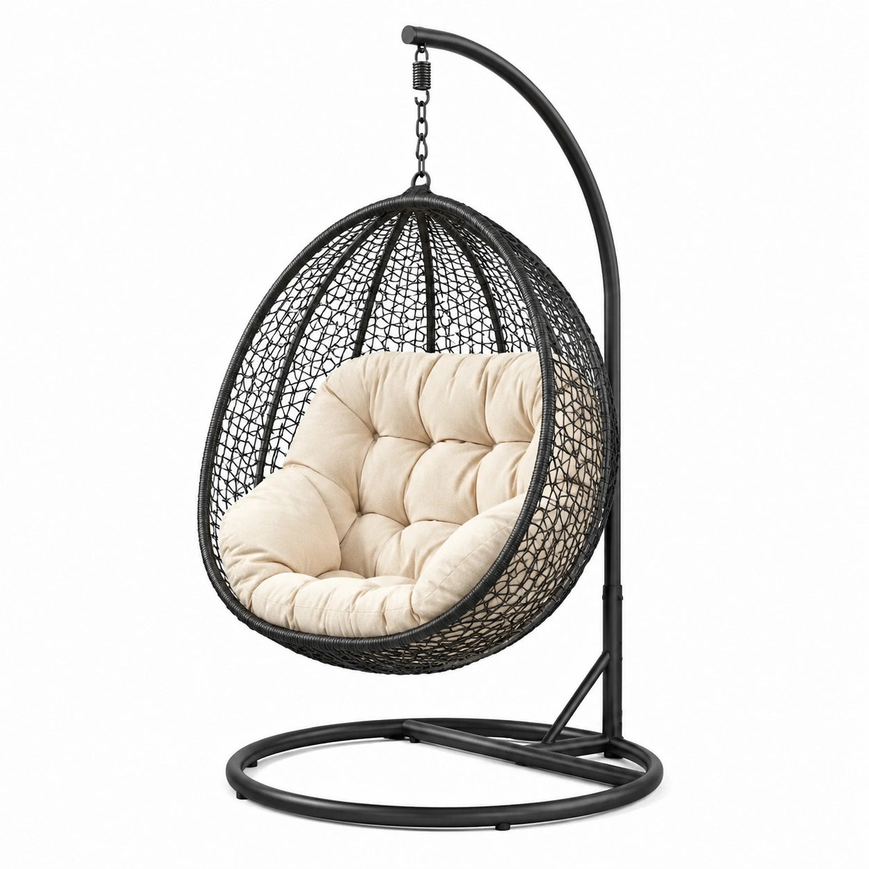 Fauteuil suspendu en métal avec coussin en polyester ivoire