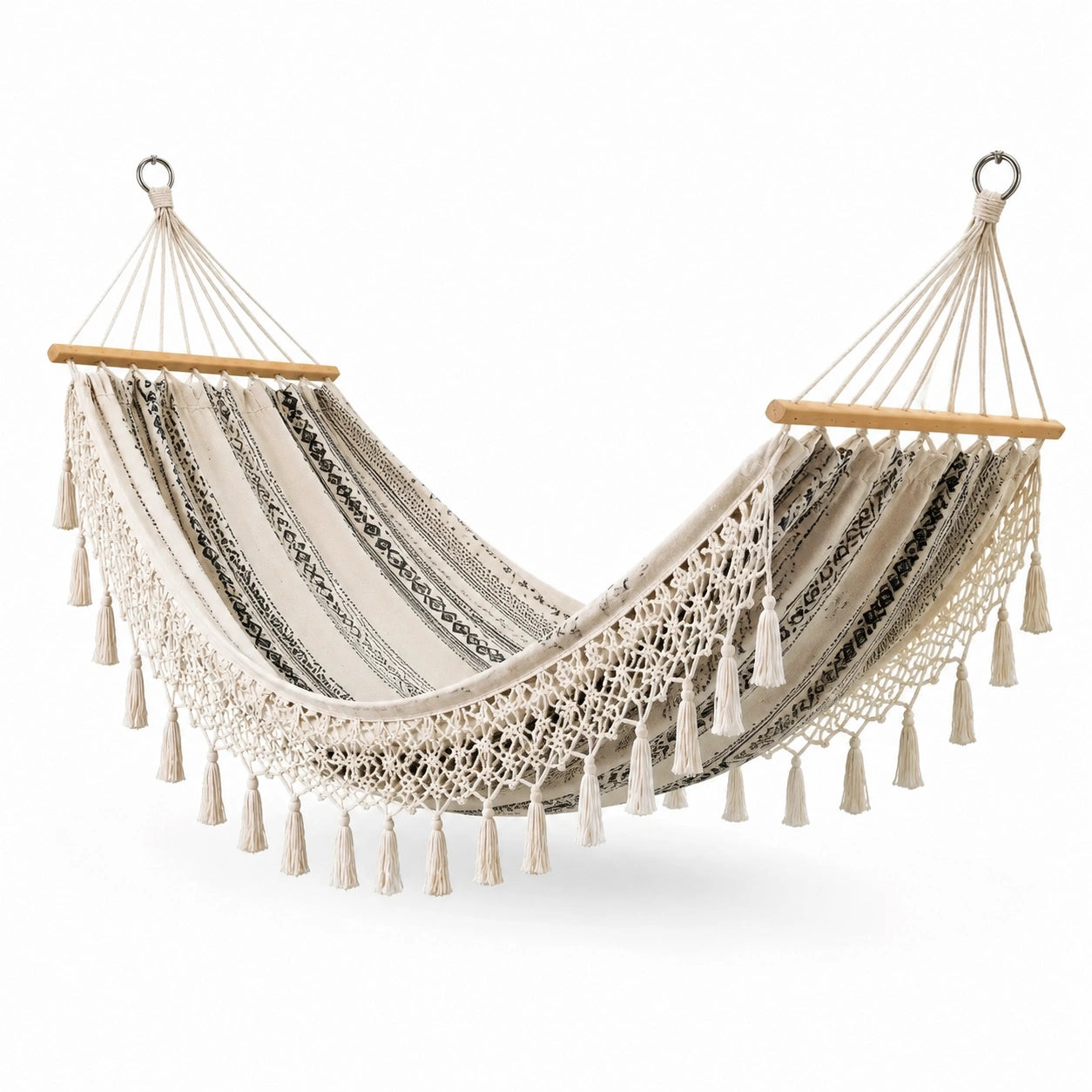 Hamac tissu beige avec motifs 200x150 cm