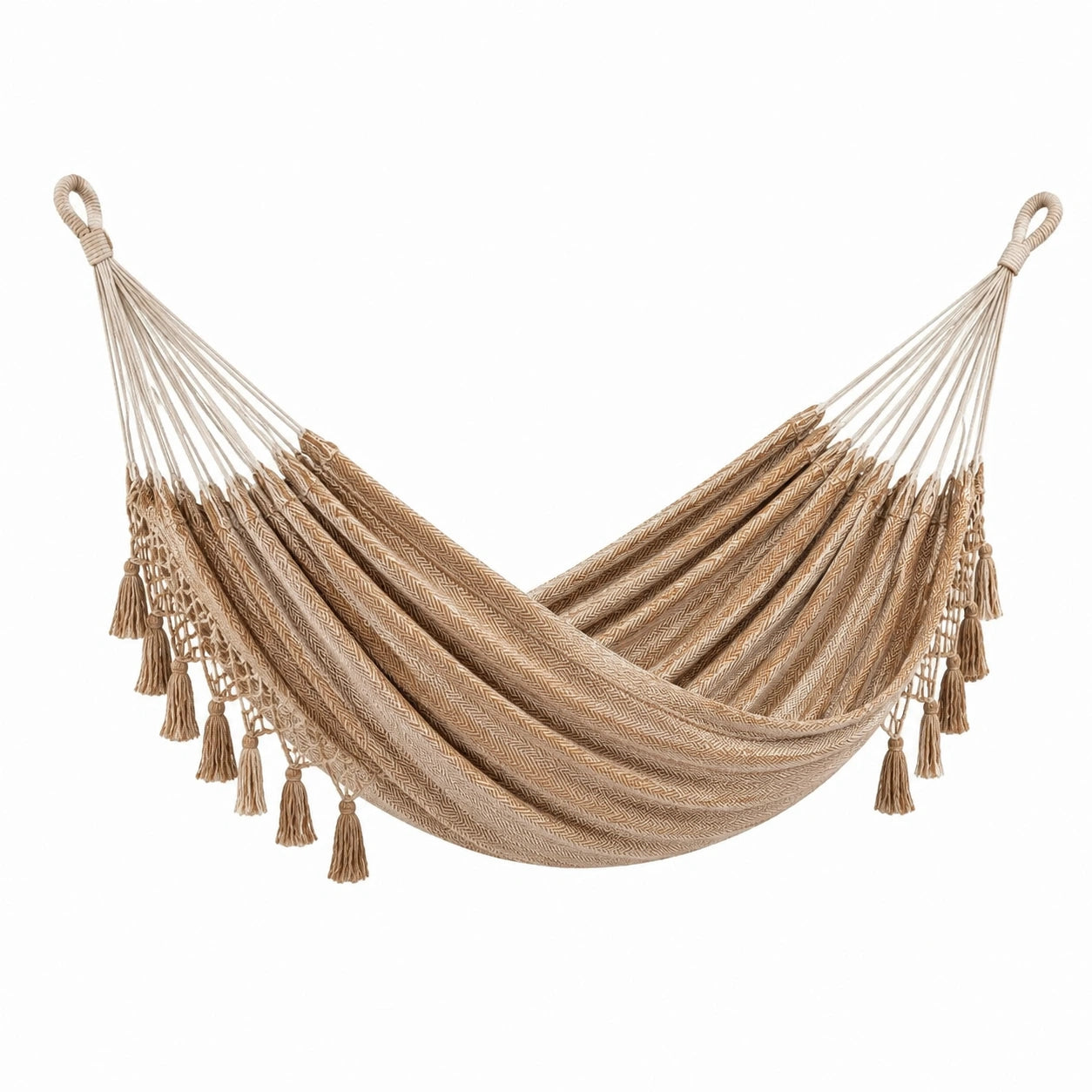 Hamac en coton beige avec cordes en polyester 200 cm x 150 cm