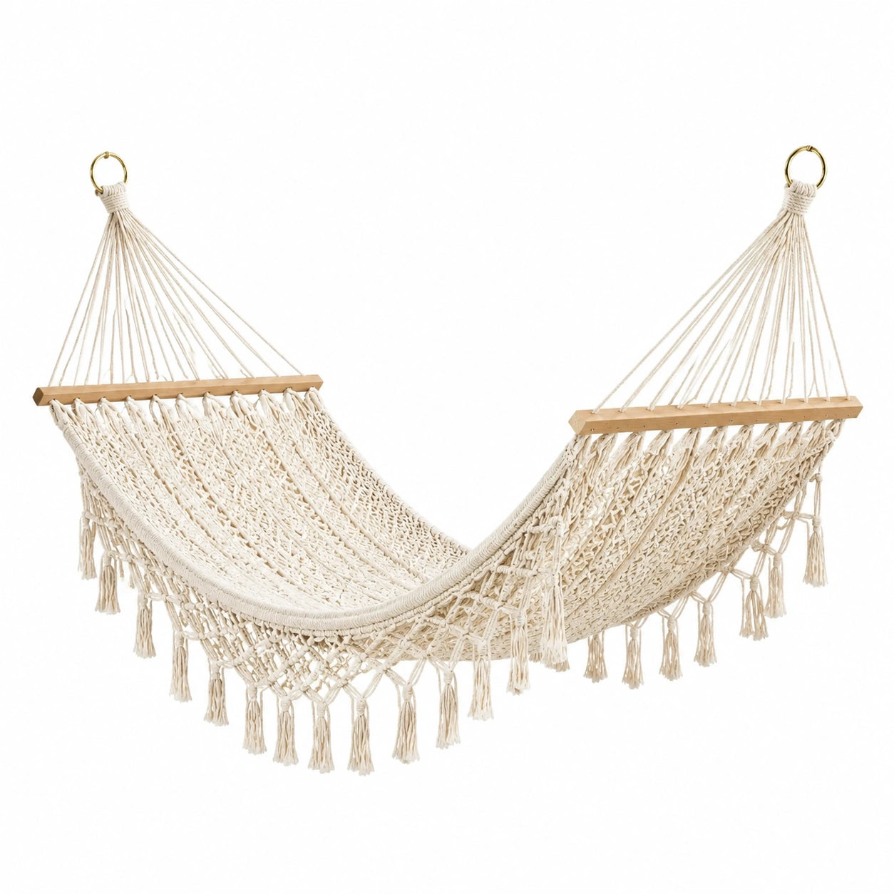 Hamac Macramé en Coton Écru avec Franges