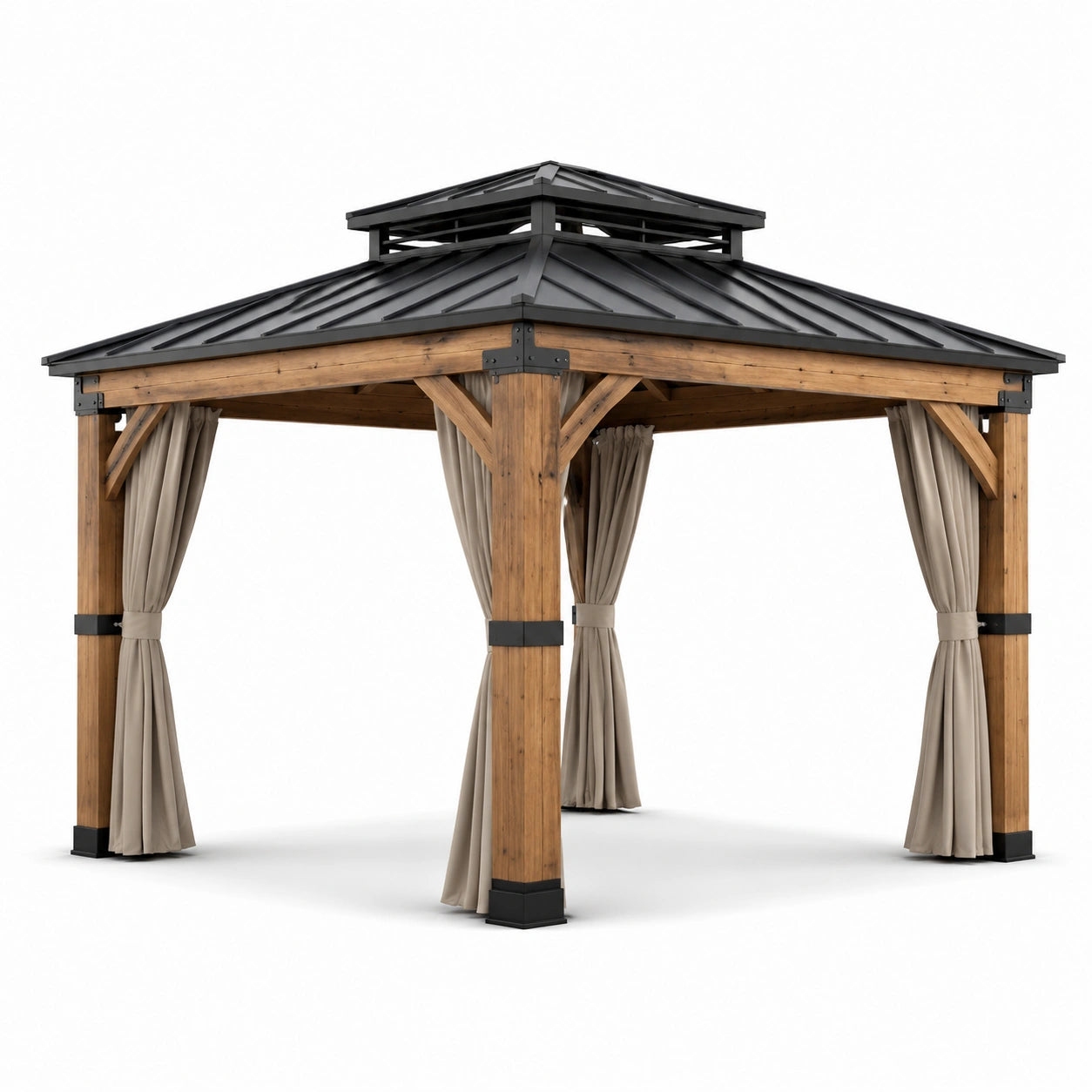 Pavillon de Jardin en Bois avec Toit en Aluminium Noir 3x3m