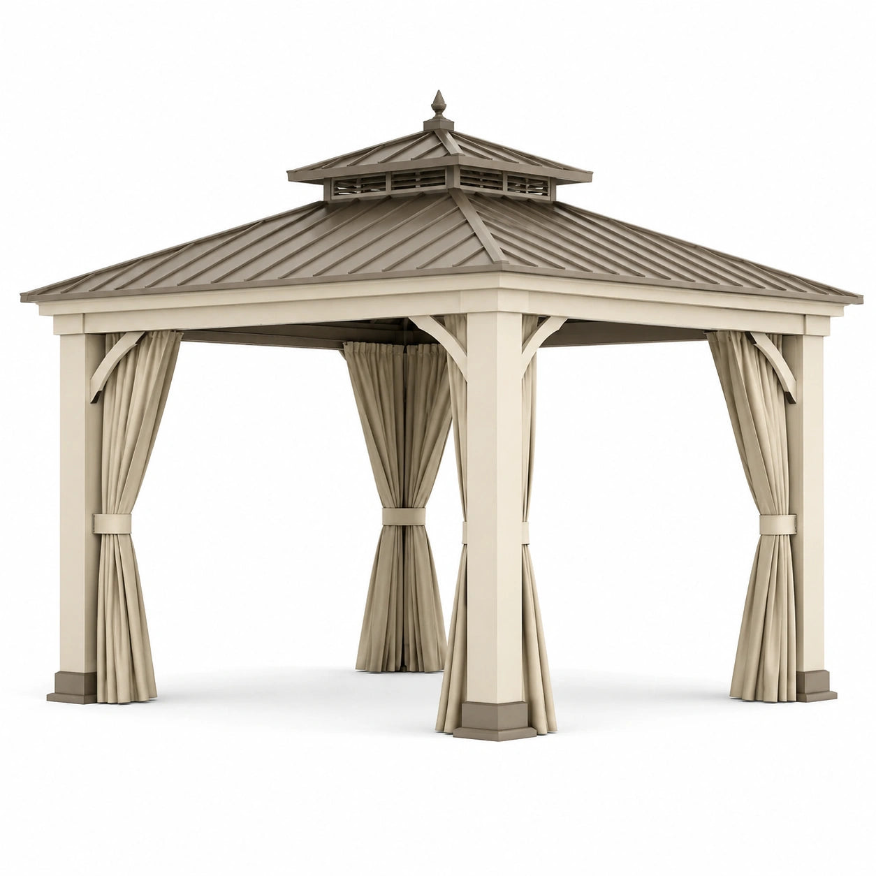 Pavillon de jardin en aluminium avec rideaux en polyester beige 300x300 cm