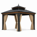 Pavillon de jardin en aluminium et acier avec rideaux en polyester beige