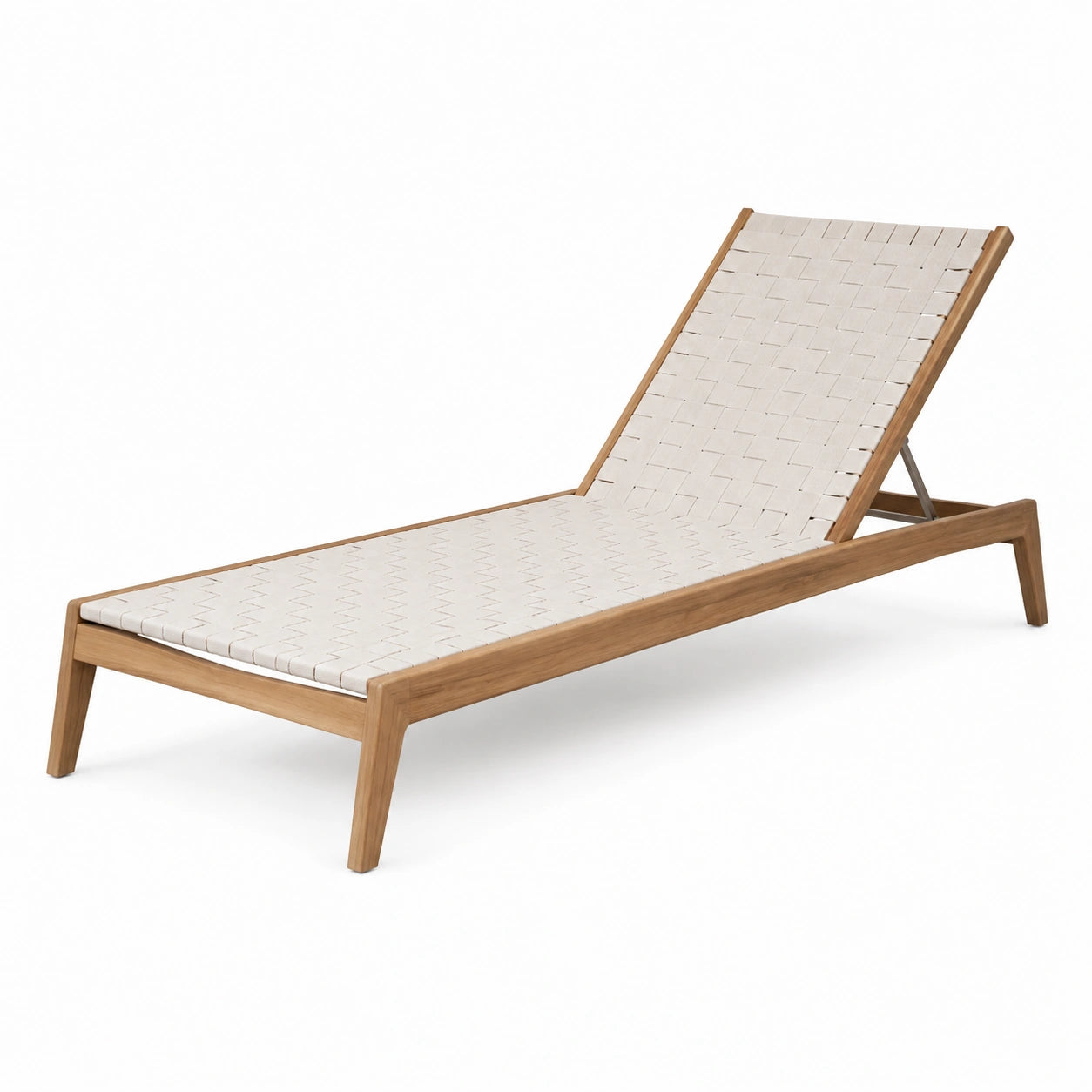 Chaise longue en teck et polyester tissé blanc
