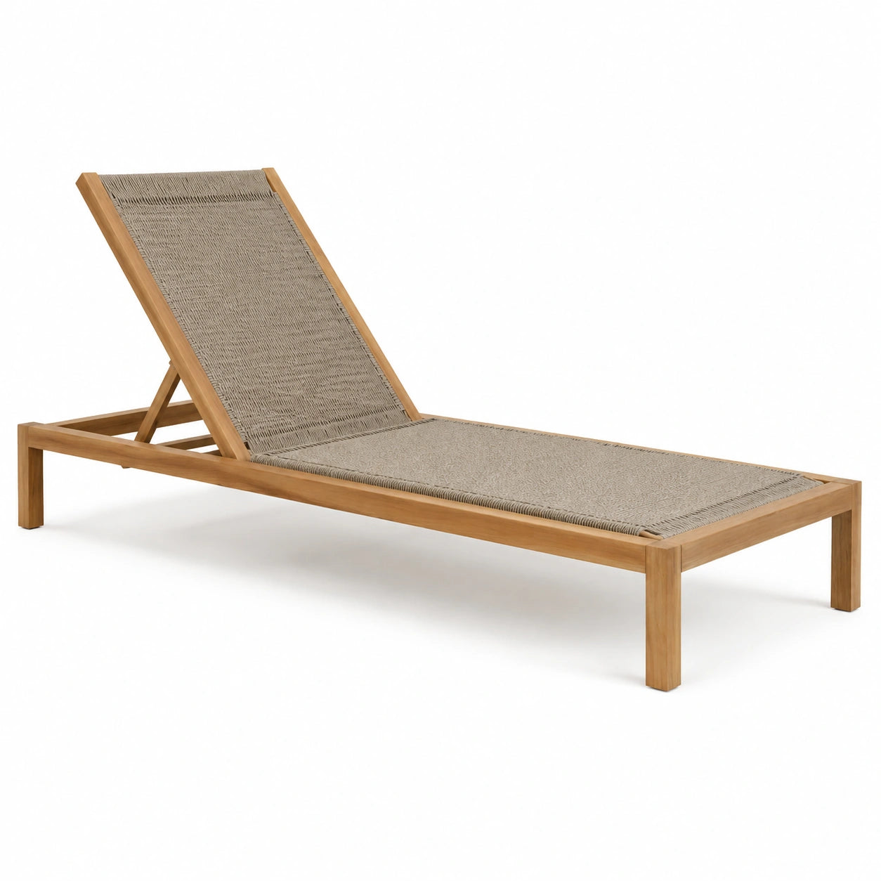 Chaise longue en bois de teck avec toile en polyester