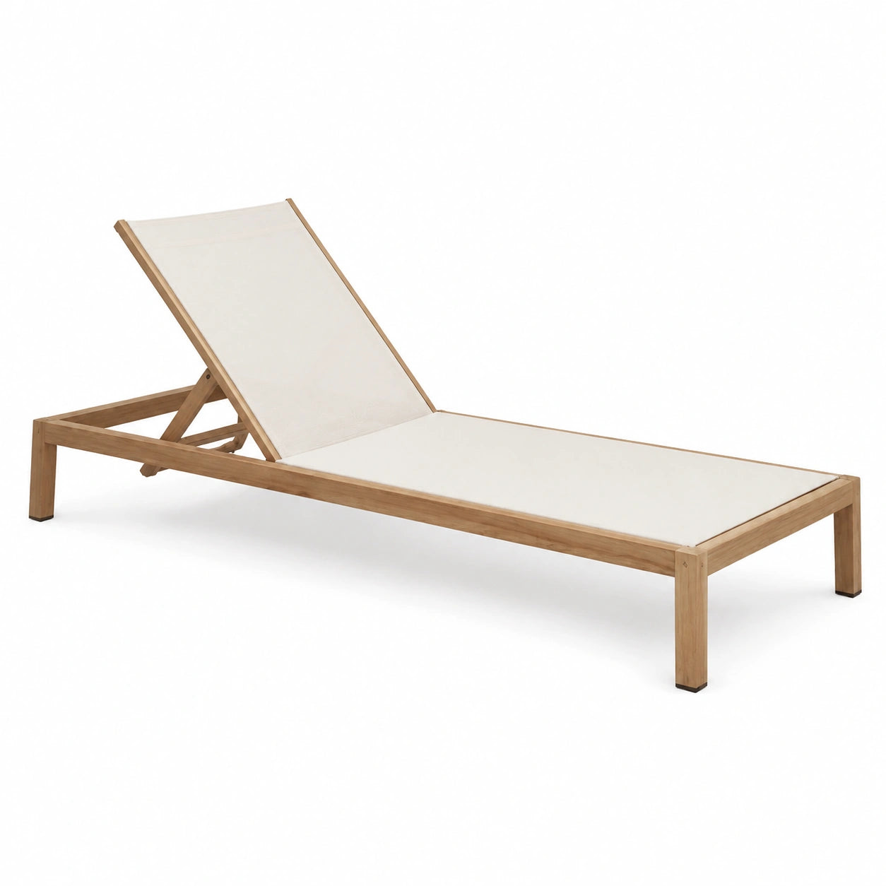 Chaise Longue en Teck avec Toile Réglable Écrue