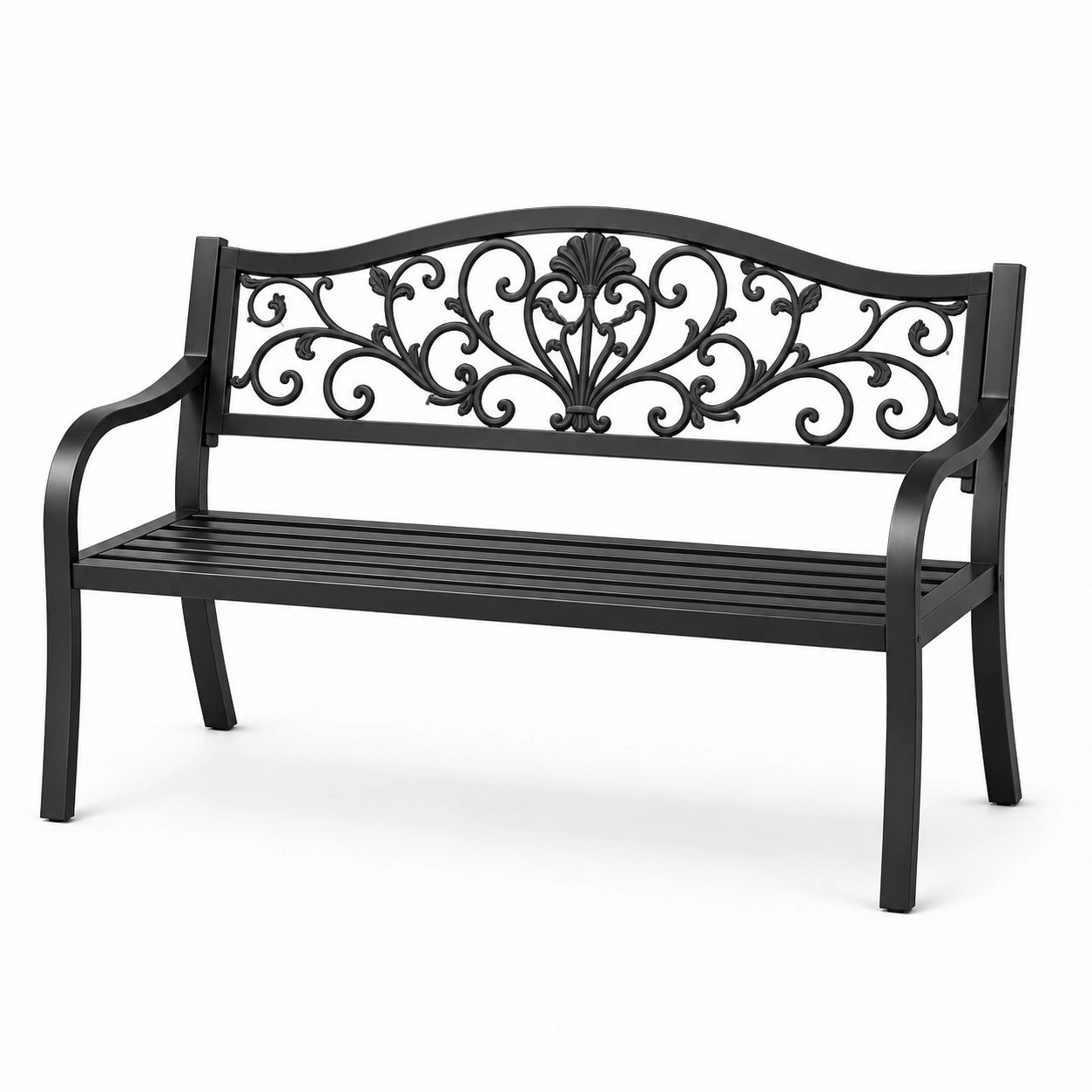 Banc en métal noir avec dossier décoratif