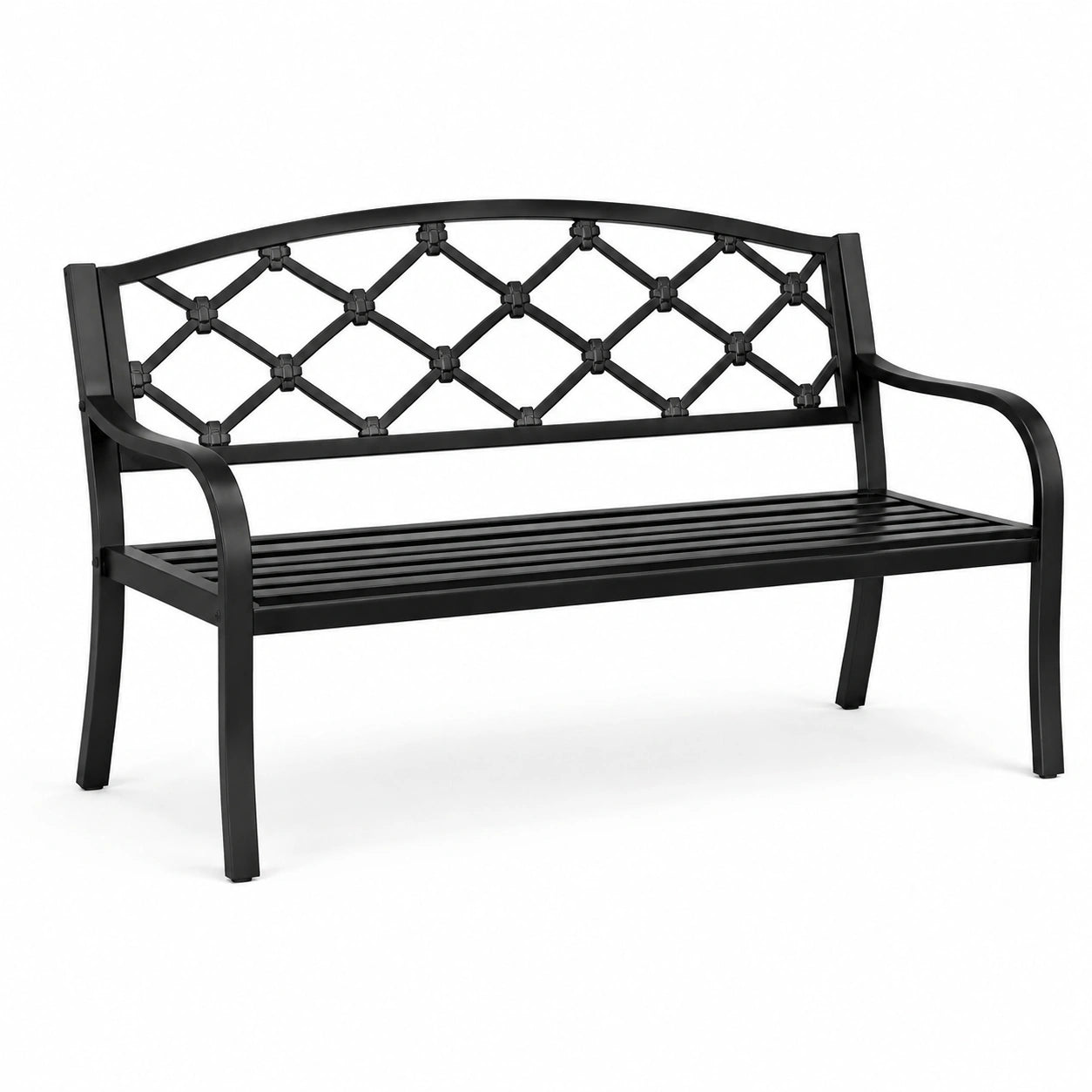 Banc de jardin en métal noir avec dossier croisé