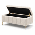 Banc de rangement en tissu bouclé avec pieds métalliques dorés crème 120x40x42cm