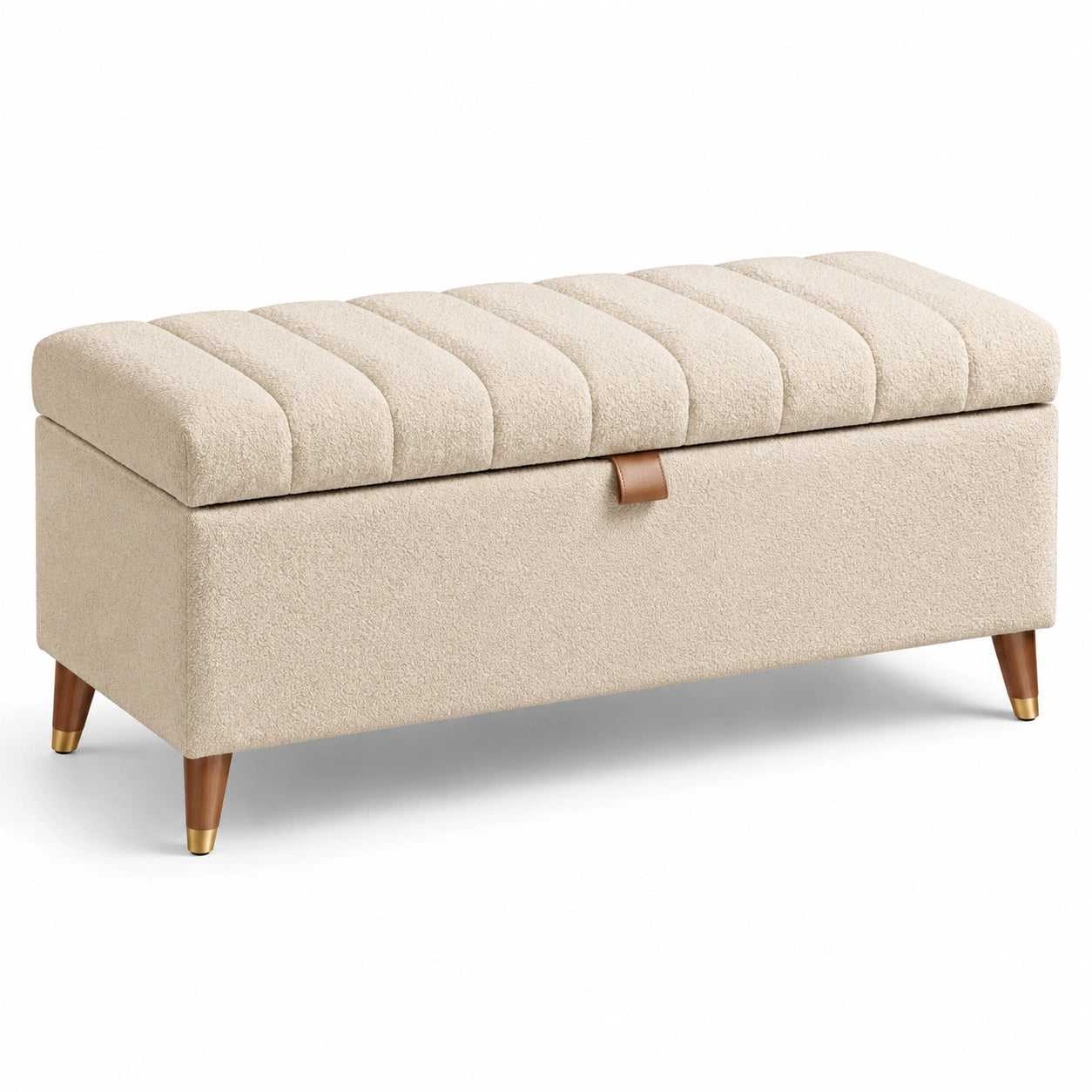 Banc de rangement en tissu bouclette et bois beige 120x40x45 cm