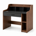 Bureau en bois plaqué noyer avec tiroir en MDF noir