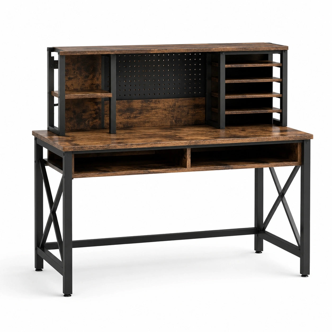 Bureau en Bois et Métal avec Étagères Marron/Noir 120x60x120 cm