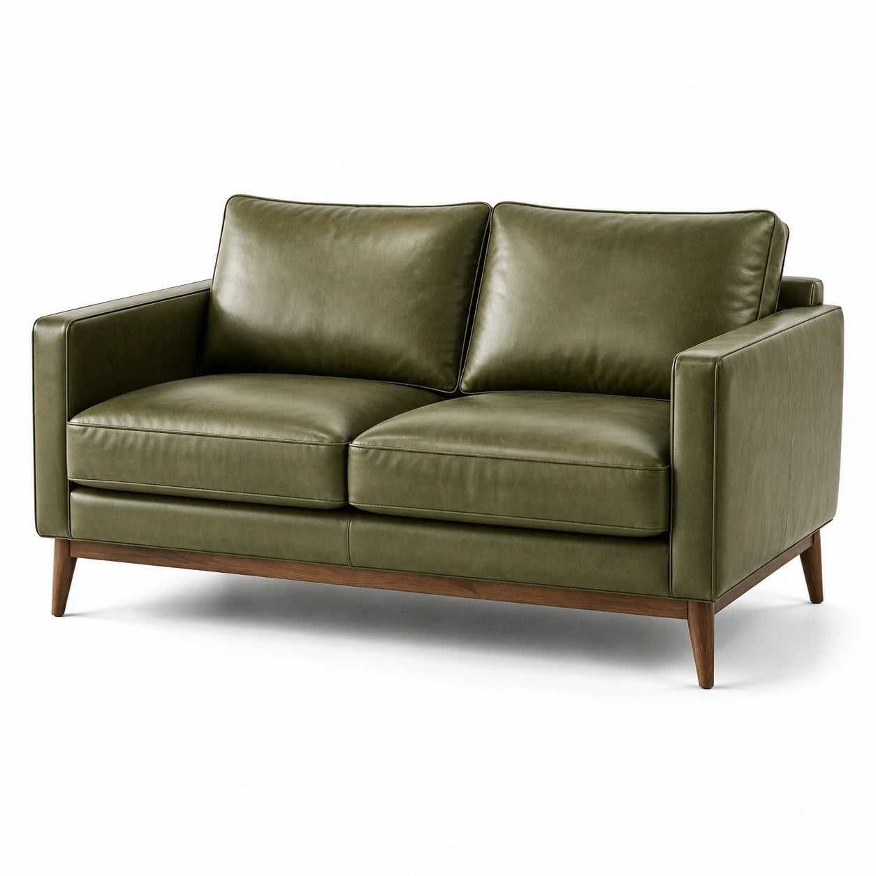 Canapé en cuir synthétique vert avec pieds en bois
