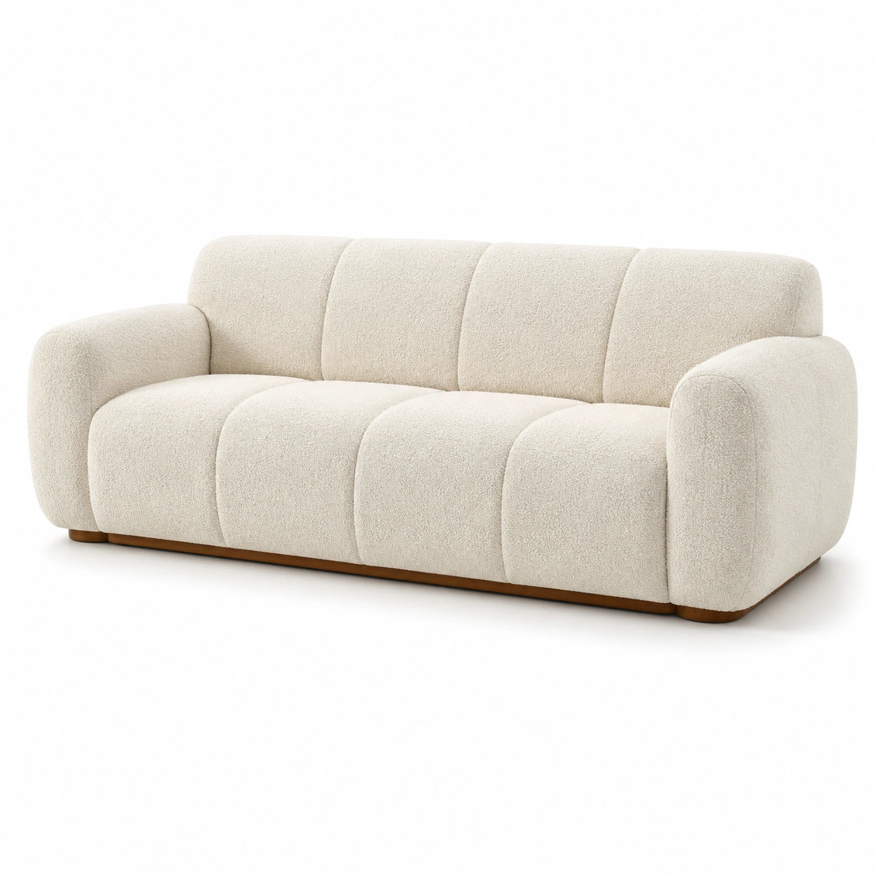 Canapé 3 places en tissu bouclé beige avec cadre en bois