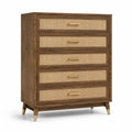 Commode en bois avec façades en rotin 5 tiroirs chêne et métal