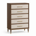 Commode en bois avec tiroirs en lin beige et métal doré