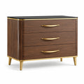 Commode en bois de noyer avec poignées dorées et plateau noir 90x40x80 cm